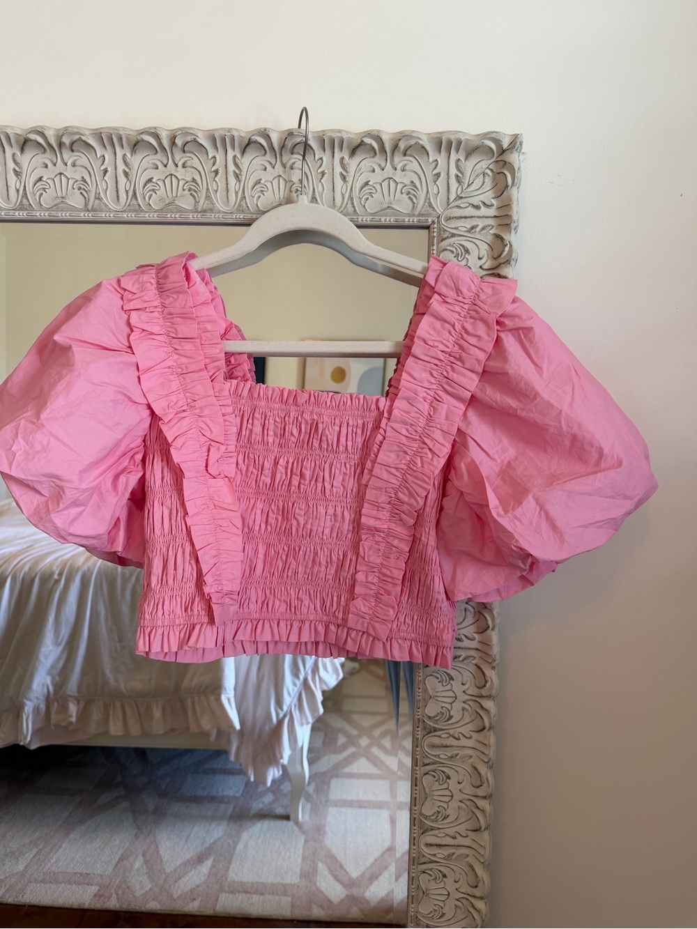Endless Rose Pink Ruffle Smocked Puff-Sleeve Crop Top